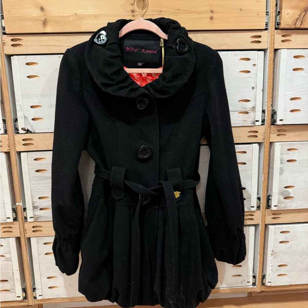 Betsey Johnson Black Pea Coat with Belt